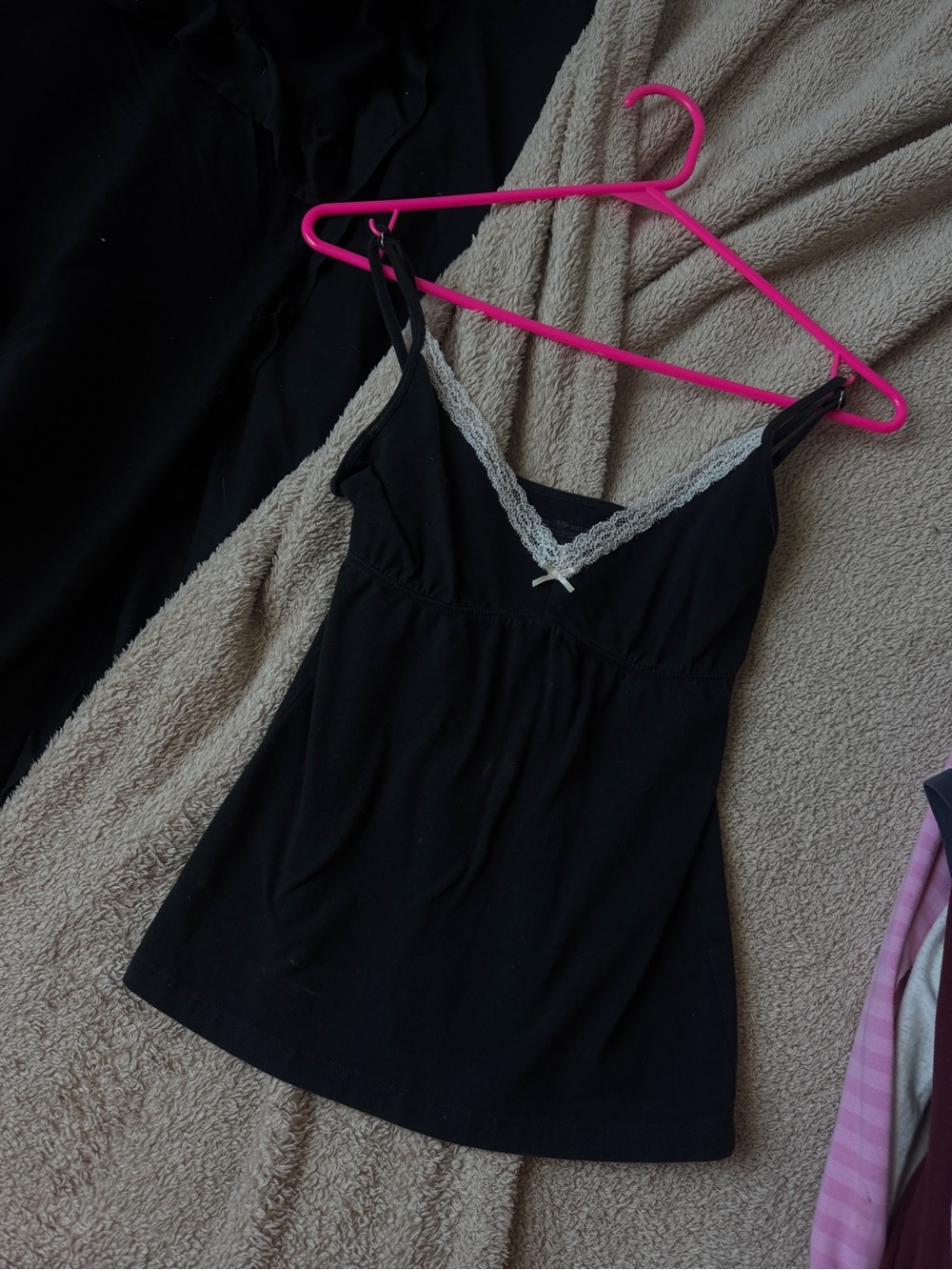 Brandy Melville Black Camisole with Cream Lace Trim